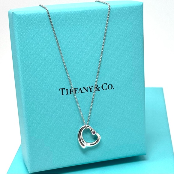 Authentic Tiffany & CO. Elsa Peretti  Pink Sapphire Open Heart Neck… - Picture 12 of 15